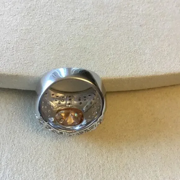 Sterling Silver Yellow Crystal Statement Ring - Picture 7 of 11